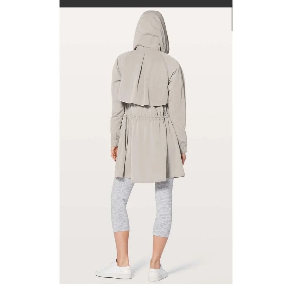 Lululemon Here to Move Jacket Women 4 Grey Long Hooded Parka Rain Windbreaker